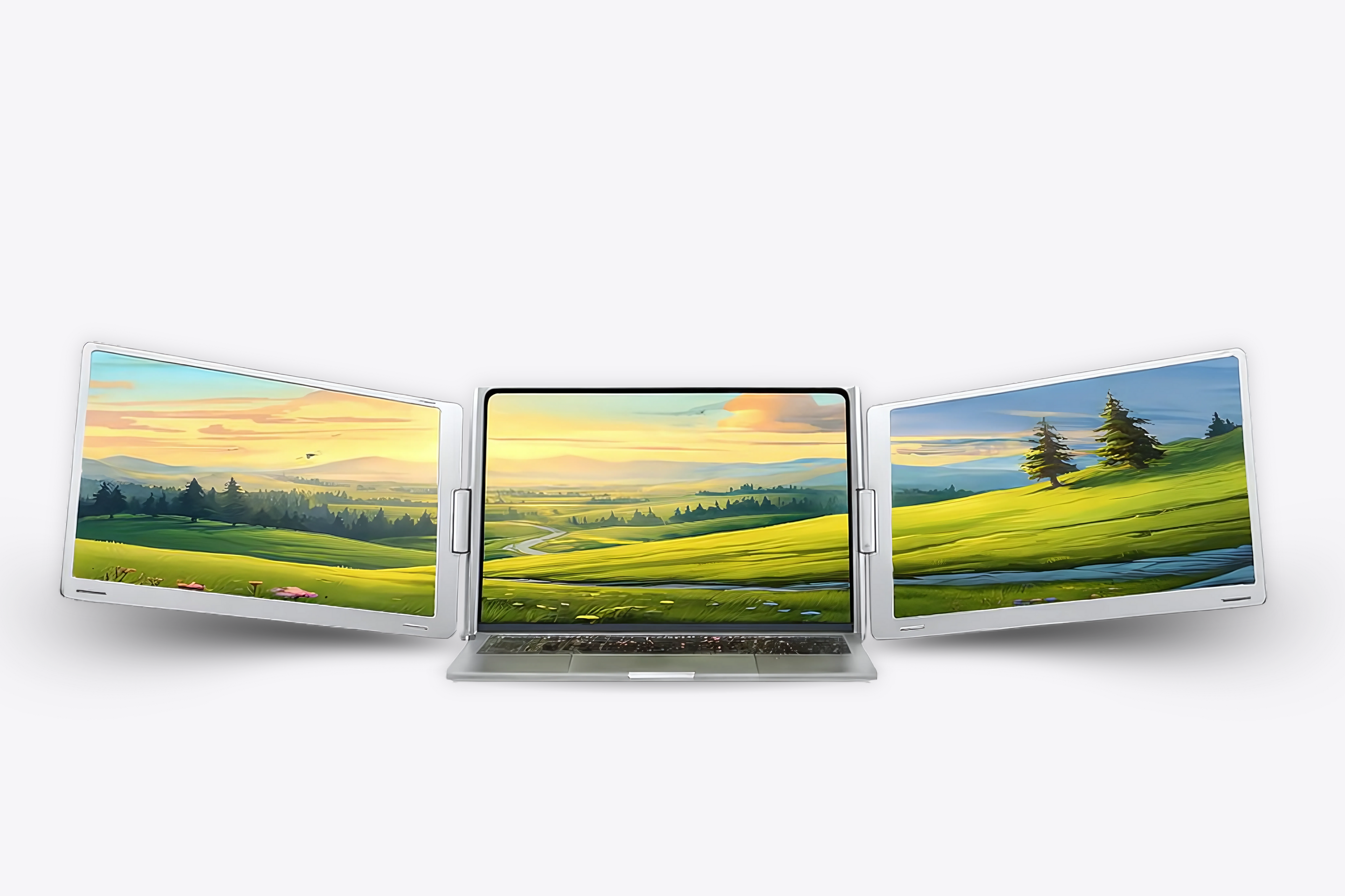 Falco Prime Series – premium tri-screen portable monitor with aluminum design, HDR IPS display, USB-C connection, and 360° rotation – compatible with Windows, Mac, and more