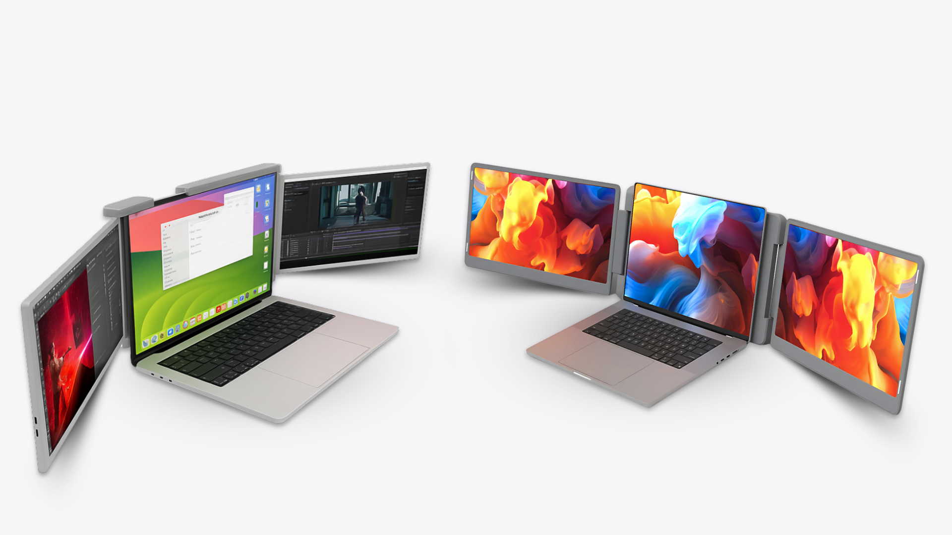 Falco Gen 2 portable tri-screen laptop monitor – lightweight dual side displays with HDR IPS screens, USB-C connectivity, and 180° rotation – ideal for multitasking and productivity on the go