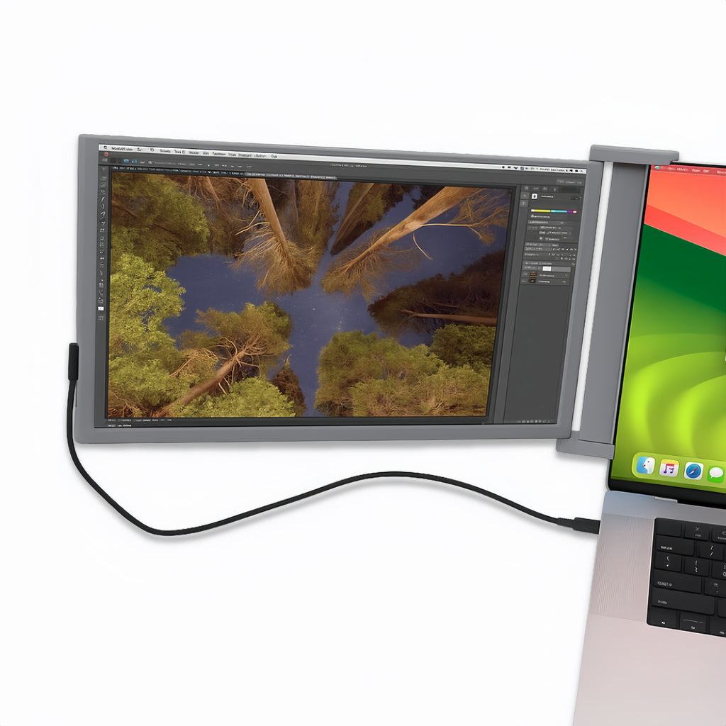 Falco 14 portable monitor in horizontal mode for design, study, and multitasking