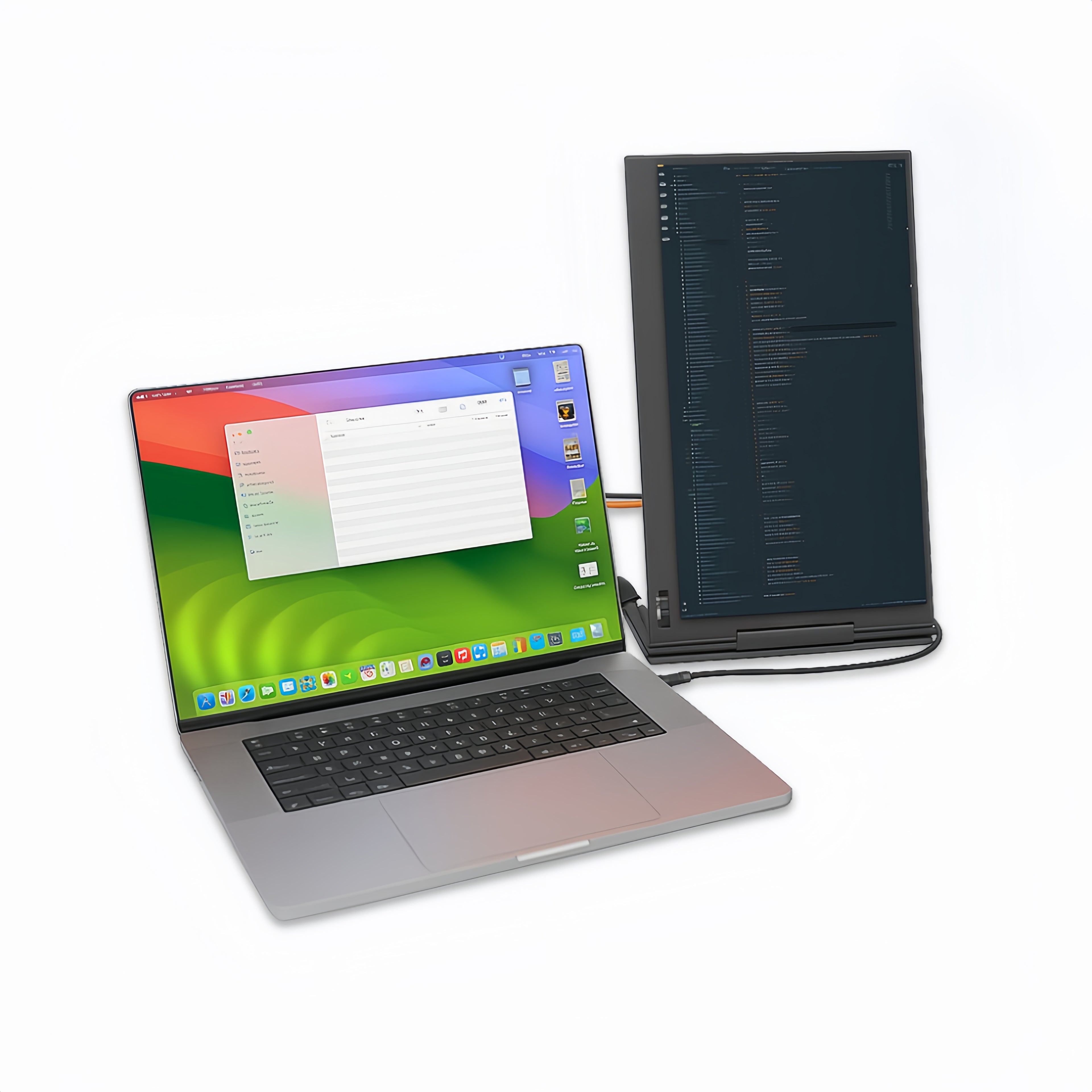 Falco 14 portable screen in vertical mode with laptop, perfect for coding and reading