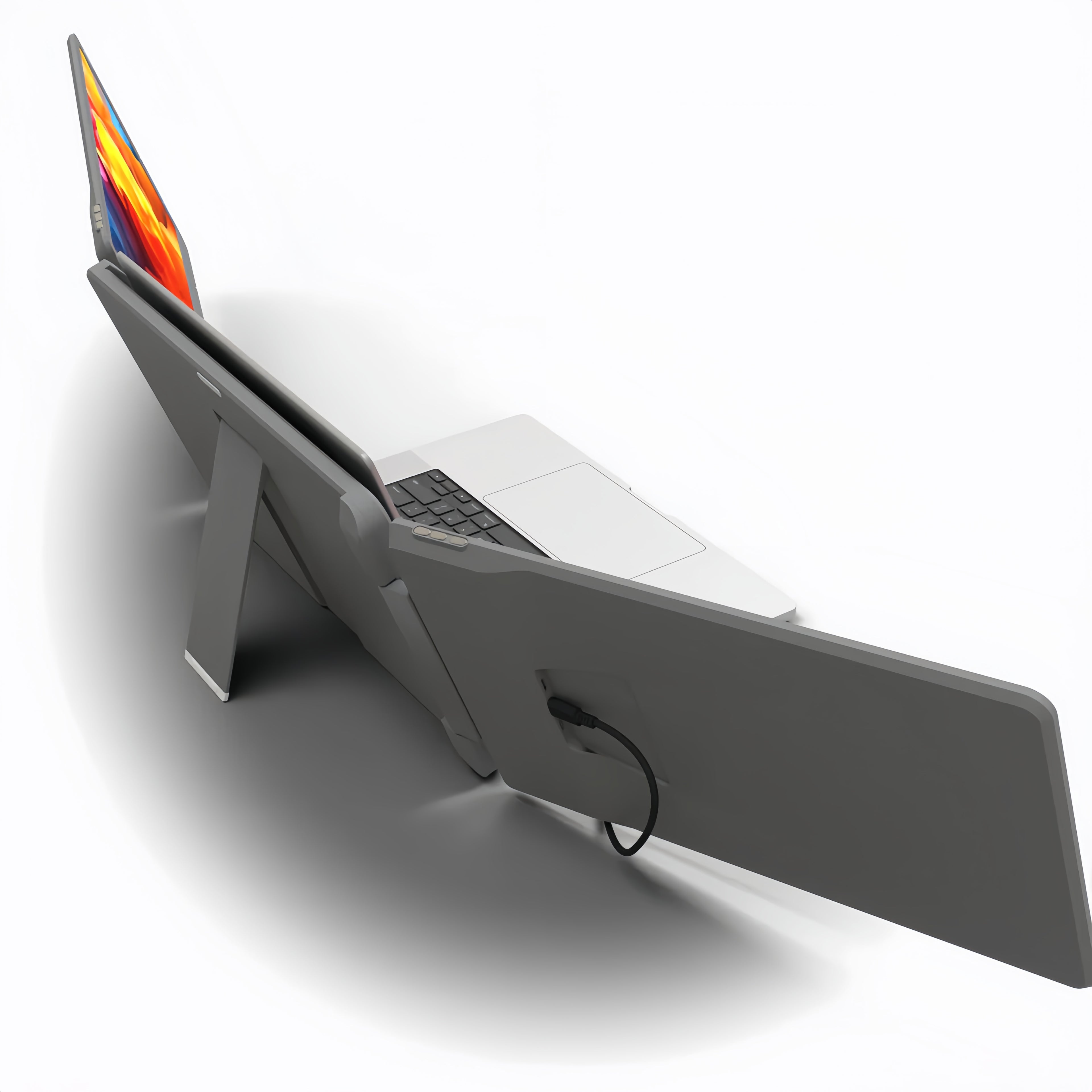 Falco 15.6 portable triple screens back angle with laptop stand