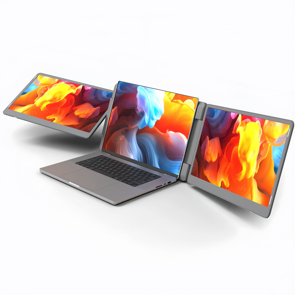 Falco 15.6 triple screen laptop display front angled view