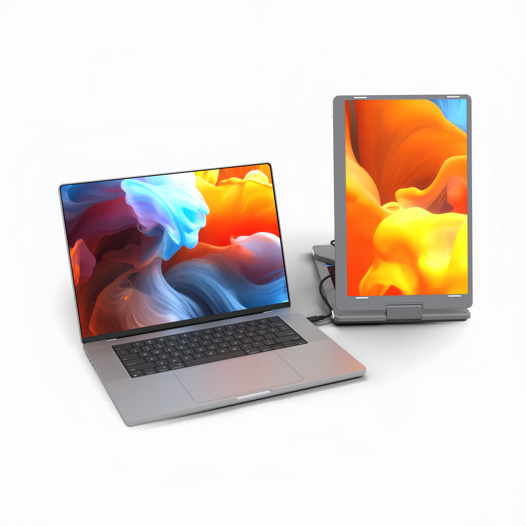 Falco 15.6 portable screen in vertical mode connected to laptop