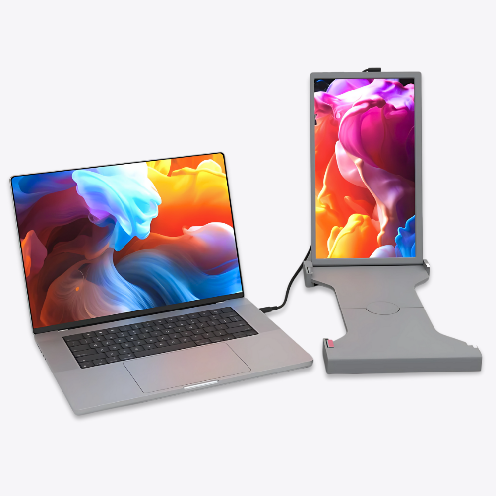 Falco Lite 14 portable monitor in vertical mode next to laptop